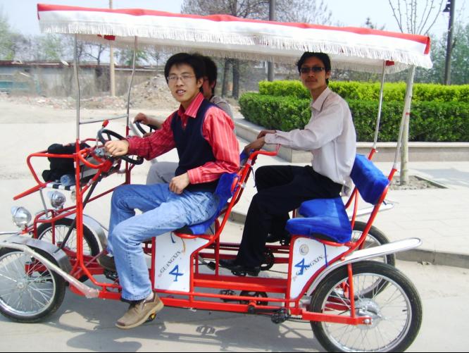 不知道这叫啥车，但是很是悠闲！背后建筑废弃物一堆一堆。