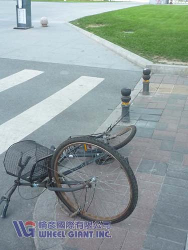 丢弃在路边的自行车，还有两把锁呢